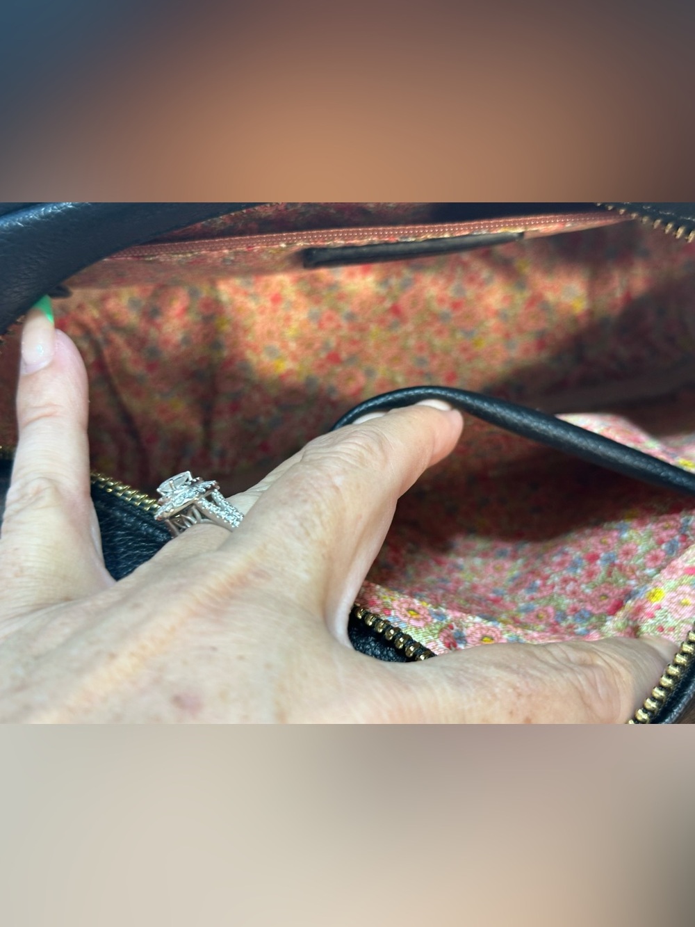 Kayla Ava Black Faux Leather Satchel Crossbody Bag Gold Hardware Floral Lining - Picture 10 of 11